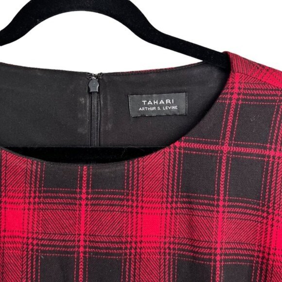 Tahari Arthur S. Levine Red Plaid Fit & Flare Dress Est. size 10 - Picture 4 of 14